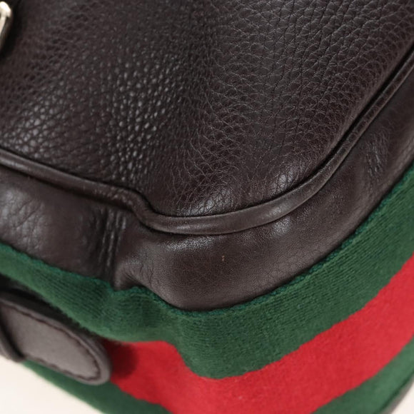 GUCCI Web Sherry Line Horsebit Shoulder Bag Leather Brown 247602 Auth 208504V