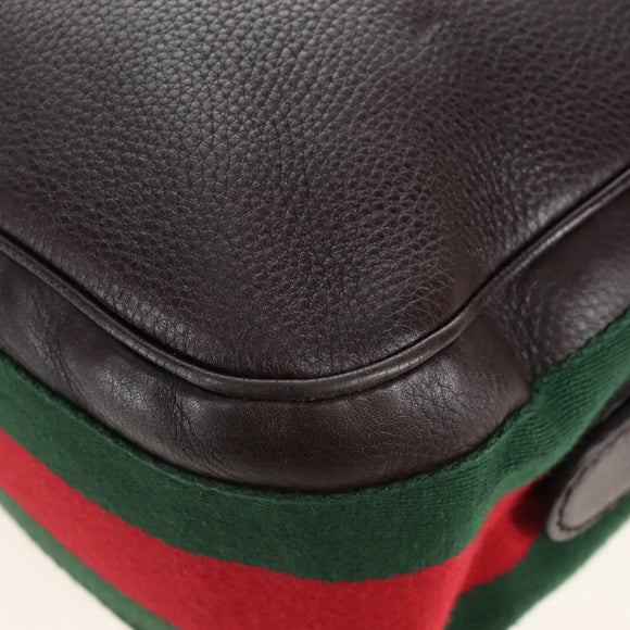 GUCCI Web Sherry Line Horsebit Shoulder Bag Leather Brown 247602 Auth 208504V