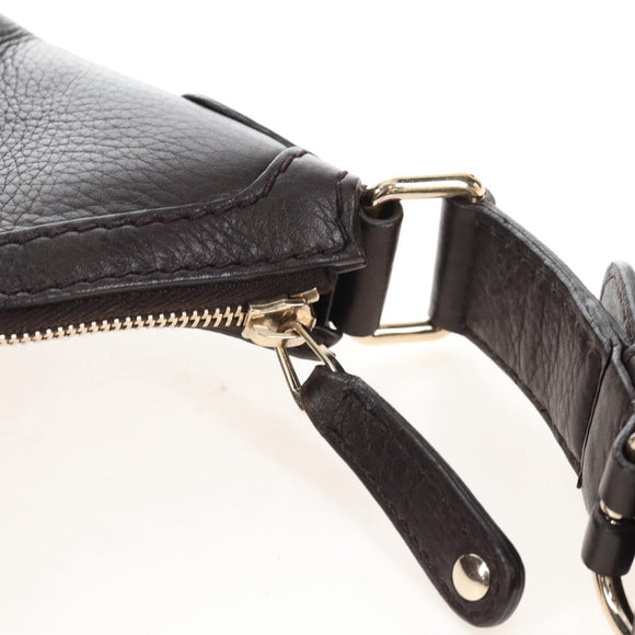 GUCCI Web Sherry Line Horsebit Shoulder Bag Leather Brown 247602 Auth 208504V