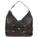 GUCCI Web Sherry Line Horsebit Shoulder Bag Leather Brown 247602 Auth 208504V-2