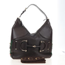 GUCCI Web Sherry Line Horsebit Shoulder Bag Leather Brown 247602 Auth 208504V-25
