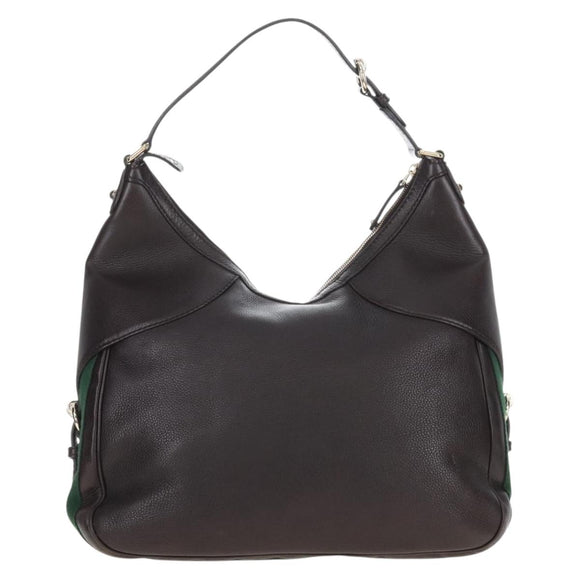 GUCCI Web Sherry Line Horsebit Shoulder Bag Leather Brown 247602 Auth 208504V