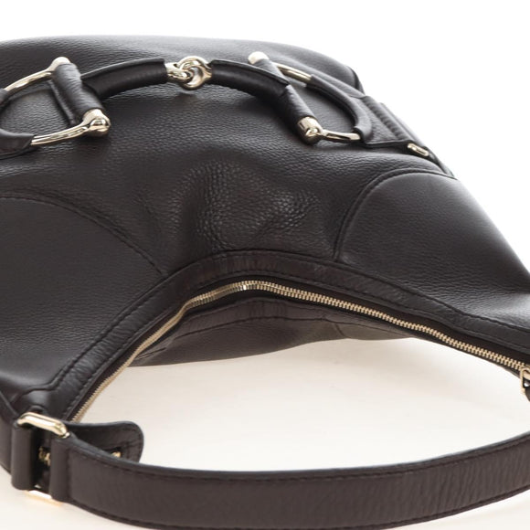 GUCCI Web Sherry Line Horsebit Shoulder Bag Leather Brown 247602 Auth 208504V