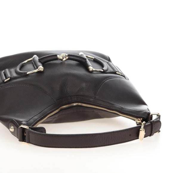 GUCCI Web Sherry Line Horsebit Shoulder Bag Leather Brown 247602 Auth 208504V