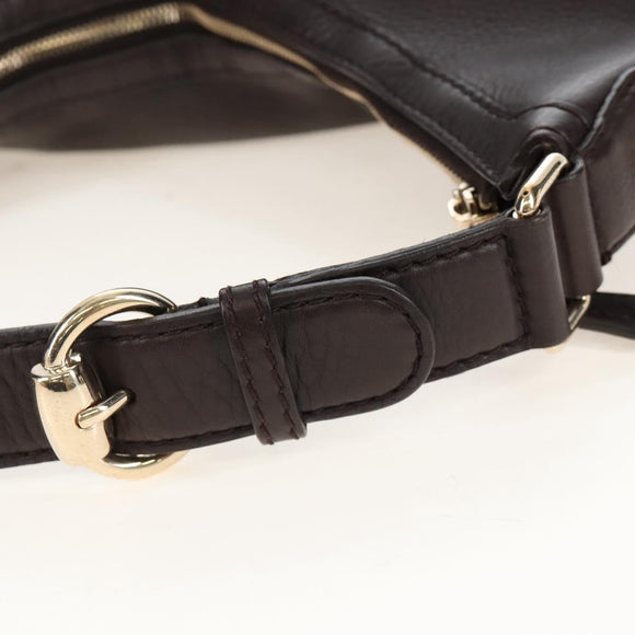 GUCCI Web Sherry Line Horsebit Shoulder Bag Leather Brown 247602 Auth 208504V