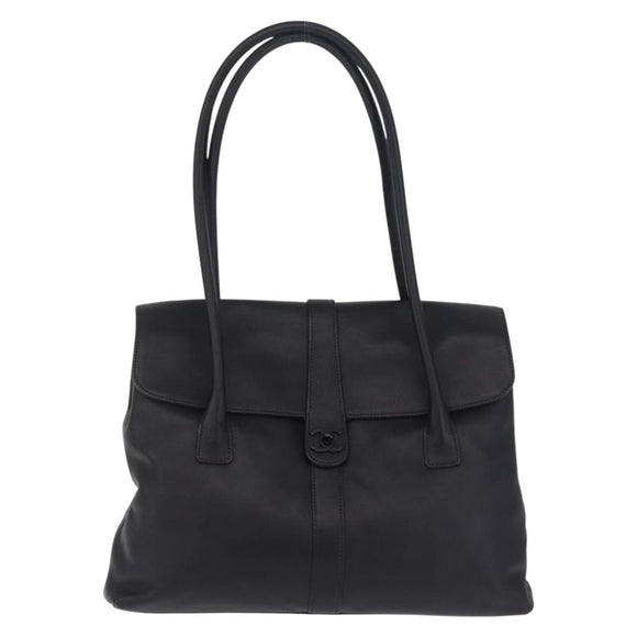 CHANEL Hand Bag Lamb Skin Black CC Auth 208505SAV