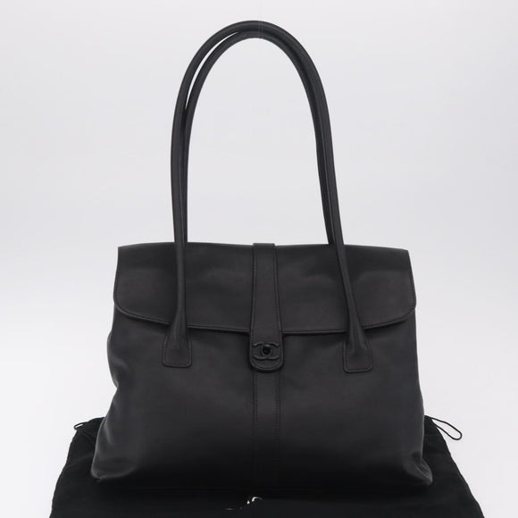 CHANEL Hand Bag Lamb Skin Black CC Auth 208505SAV