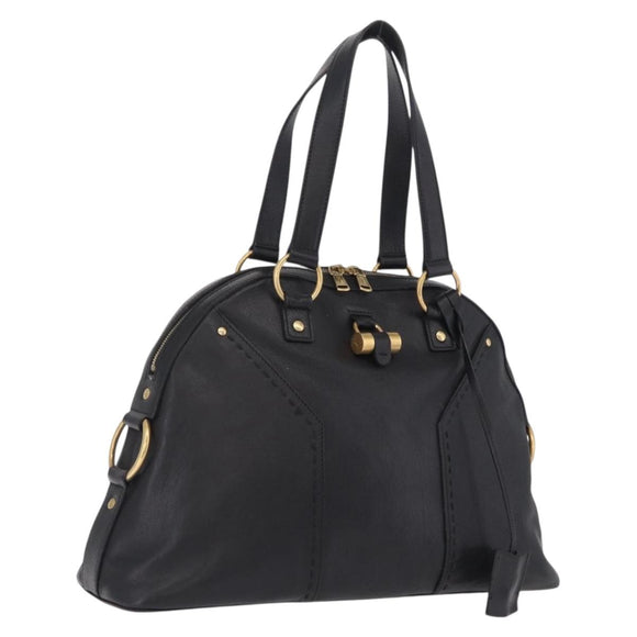 Saint Laurent Muse Hand Bag Leather Black Gold Tone 156464 Auth 208511A