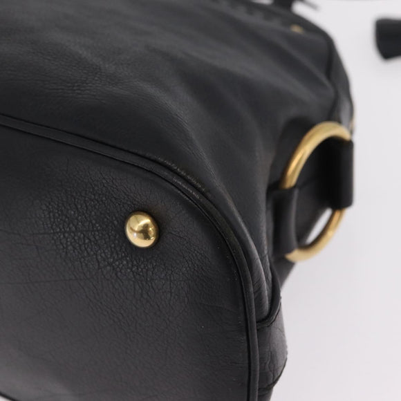 Saint Laurent Muse Hand Bag Leather Black Gold Tone 156464 Auth 208511A