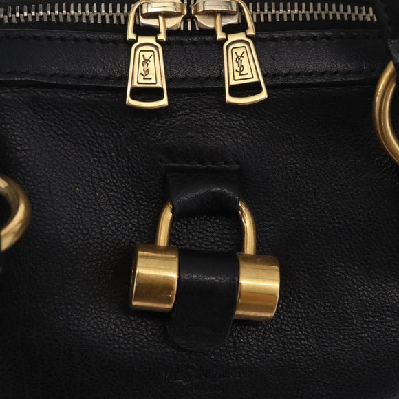 Saint Laurent Muse Hand Bag Leather Black Gold Tone 156464 Auth 208511A