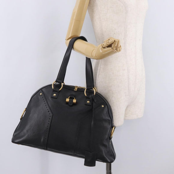 Saint Laurent Muse Hand Bag Leather Black Gold Tone 156464 Auth 208511A