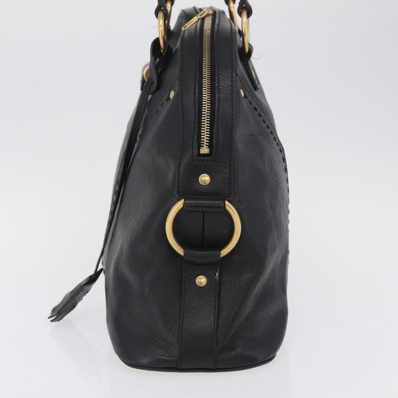 Saint Laurent Muse Hand Bag Leather Black Gold Tone 156464 Auth 208511A