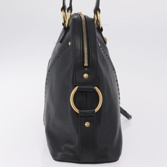 Saint Laurent Muse Hand Bag Leather Black Gold Tone 156464 Auth 208511A