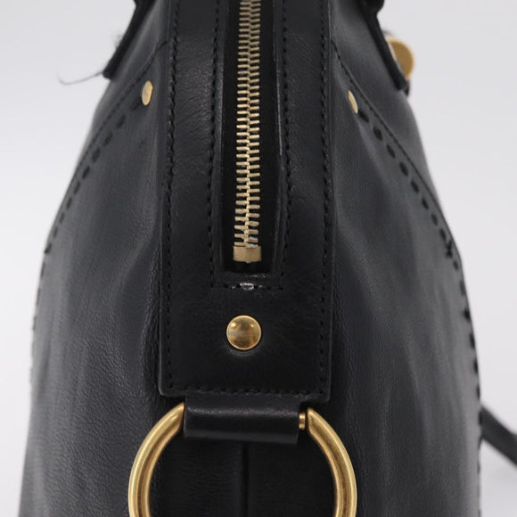 Saint Laurent Muse Hand Bag Leather Black Gold Tone 156464 Auth 208511A
