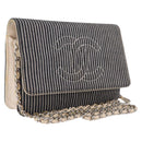 CHANEL Chain Shoulder Bag Canvas Navy Silver CC Auth 208513A-1