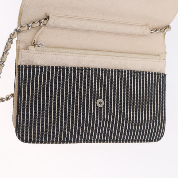 CHANEL Chain Shoulder Bag Canvas Navy Silver CC Auth 208513A