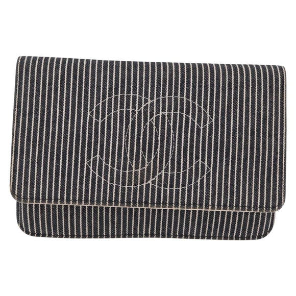 CHANEL Chain Shoulder Bag Canvas Navy Silver CC Auth 208513A