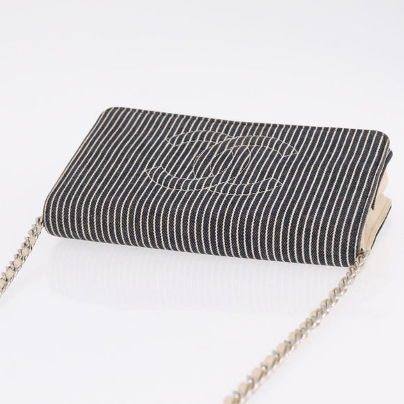CHANEL Chain Shoulder Bag Canvas Navy Silver CC Auth 208513A