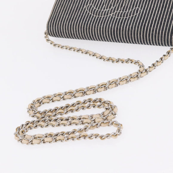 CHANEL Chain Shoulder Bag Canvas Navy Silver CC Auth 208513A