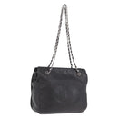 CHANEL Chain Shoulder Tote Bag Leather Black Silver CC Auth 208514A-1
