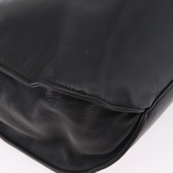 CHANEL Chain Shoulder Tote Bag Leather Black Silver CC Auth 208514A