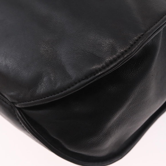 CHANEL Chain Shoulder Tote Bag Leather Black Silver CC Auth 208514A