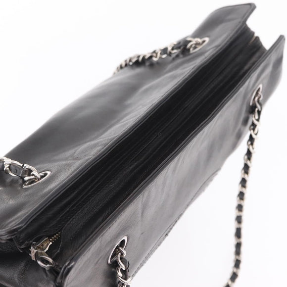CHANEL Chain Shoulder Tote Bag Leather Black Silver CC Auth 208514A