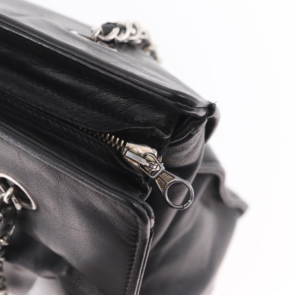 CHANEL Chain Shoulder Tote Bag Leather Black Silver CC Auth 208514A