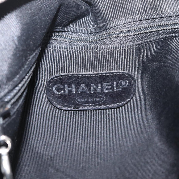 CHANEL Chain Shoulder Tote Bag Leather Black Silver CC Auth 208514A