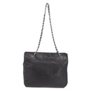 CHANEL Chain Shoulder Tote Bag Leather Black Silver CC Auth 208514A-2