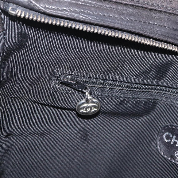CHANEL Chain Shoulder Tote Bag Leather Black Silver CC Auth 208514A