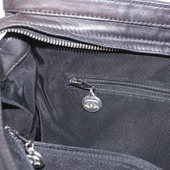 CHANEL Chain Shoulder Tote Bag Leather Black Silver CC Auth 208514A
