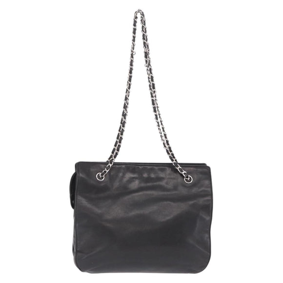 CHANEL Chain Shoulder Tote Bag Leather Black Silver CC Auth 208514A