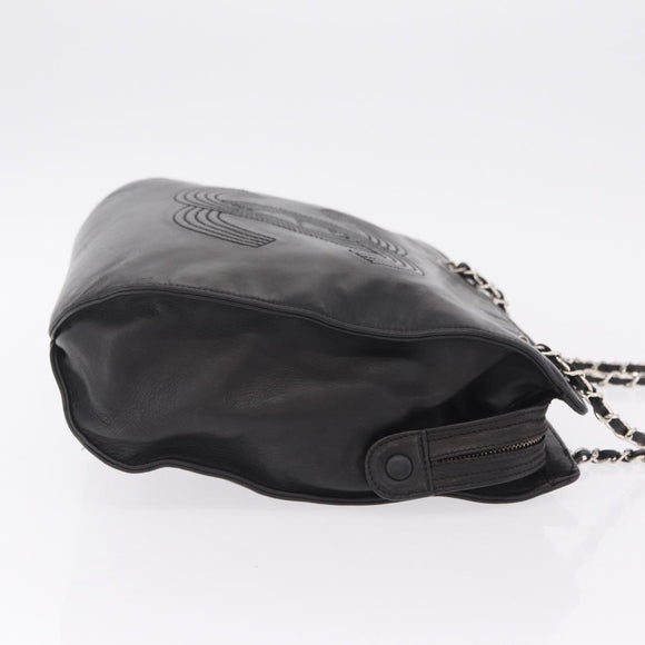 CHANEL Chain Shoulder Tote Bag Leather Black Silver CC Auth 208514A