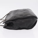 CHANEL Chain Shoulder Tote Bag Leather Black Silver CC Auth 208514A-5