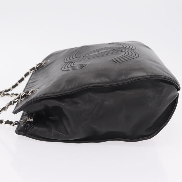 CHANEL Chain Shoulder Tote Bag Leather Black Silver CC Auth 208514A