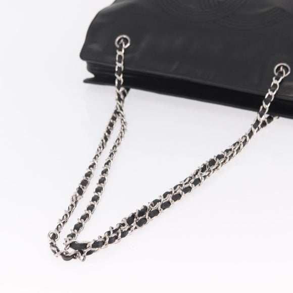 CHANEL Chain Shoulder Tote Bag Leather Black Silver CC Auth 208514A