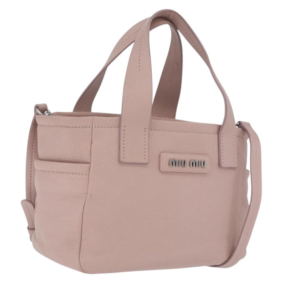 Miu Miu Madras Hand Bag Leather 2way Pink Silver Auth 208522A