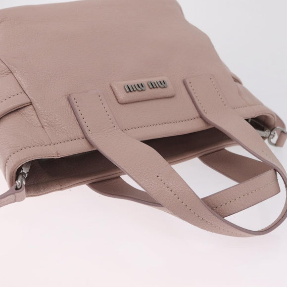 Miu Miu Madras Hand Bag Leather 2way Pink Silver Auth 208522A