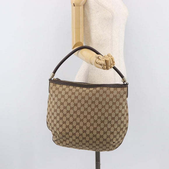 GUCCI GG Canvas Shoulder Bag Beige Gold Tone 161718 Auth 208523V