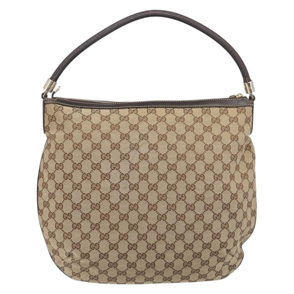 GUCCI GG Canvas Shoulder Bag Beige Gold Tone 161718 Auth 208523V