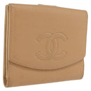 CHANEL Wallet Caviar Skin Beige CC Auth 208527-1