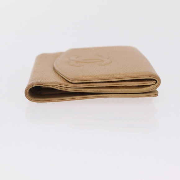 CHANEL Wallet Caviar Skin Beige CC Auth 208527