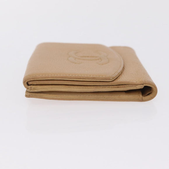 CHANEL Wallet Caviar Skin Beige CC Auth 208527