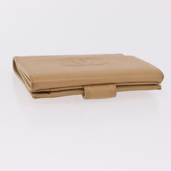 CHANEL Wallet Caviar Skin Beige CC Auth 208527