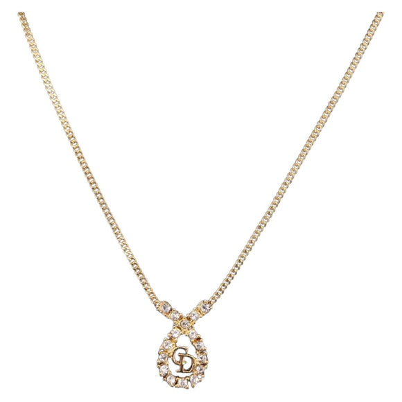 Christian Dior Necklace Metal Gold Tone Auth 208529V