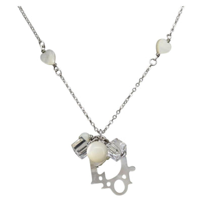 Christian Dior Necklace Metal Silver White Auth 208535V