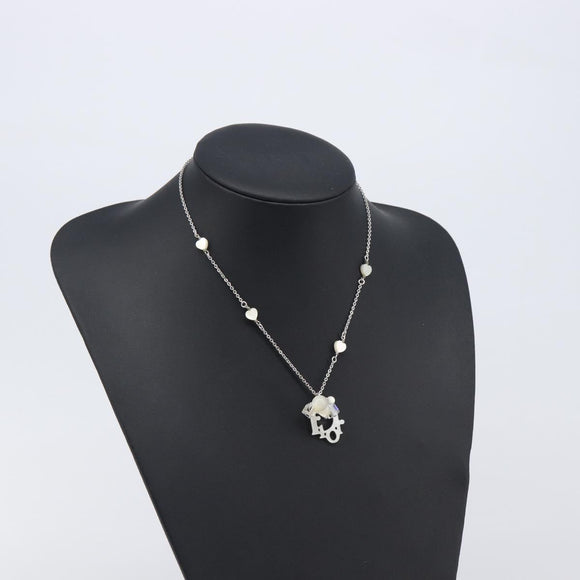 Christian Dior Necklace Metal Silver White Auth 208535V