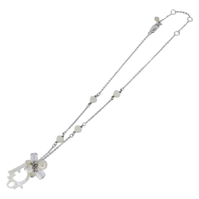 Christian Dior Necklace Metal Silver White Auth 208535V - 0