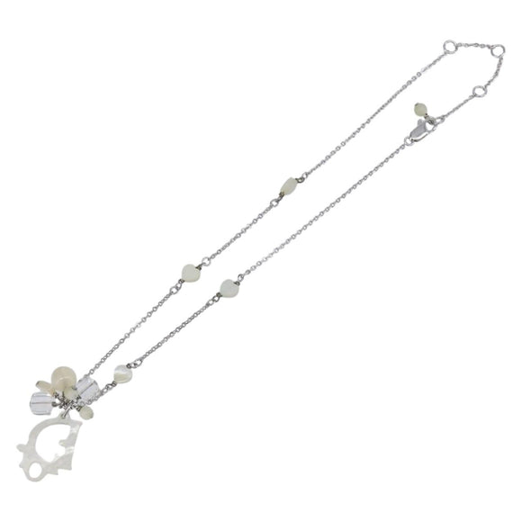 Christian Dior Necklace Metal Silver White Auth 208535V